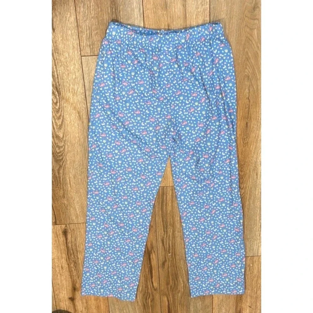 Vineyard Vines Pajama Pants Kid L 16 Blue Excellent Easter Whale Bunny Egg Print